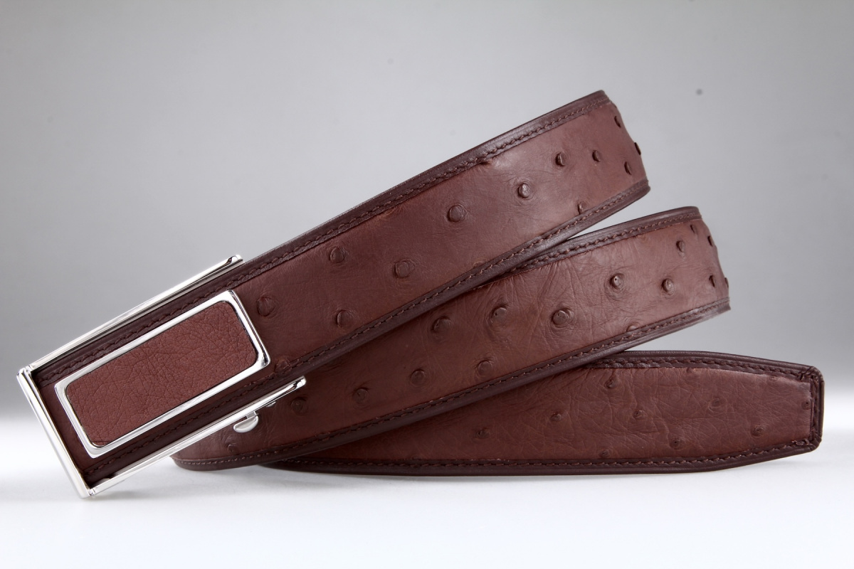 Ремень из кожи страуса Treoda, ширина 3,5 см