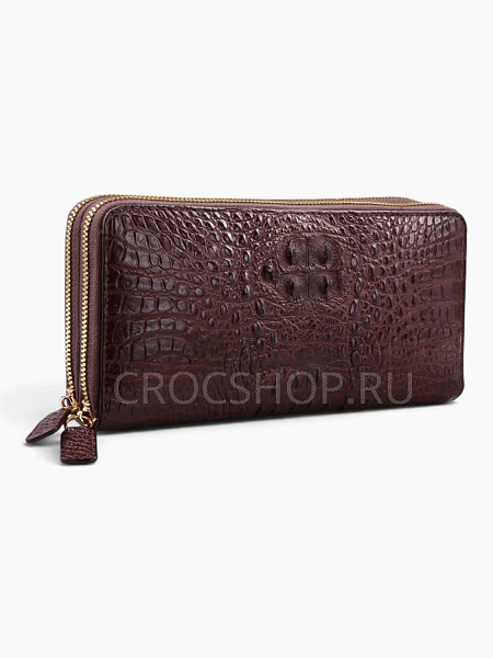 Клатч из кожи крокодила на двух молниях