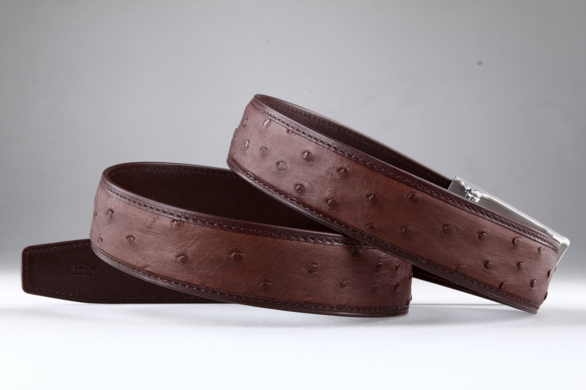 Ремень из кожи страуса Treoda, ширина 3,5 см